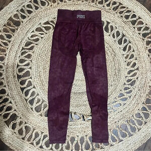VICTORIA'S SECRET PINK Burgundy Maroon Tie-Dye SEAMLESS High Rise Leggings Sz Sm